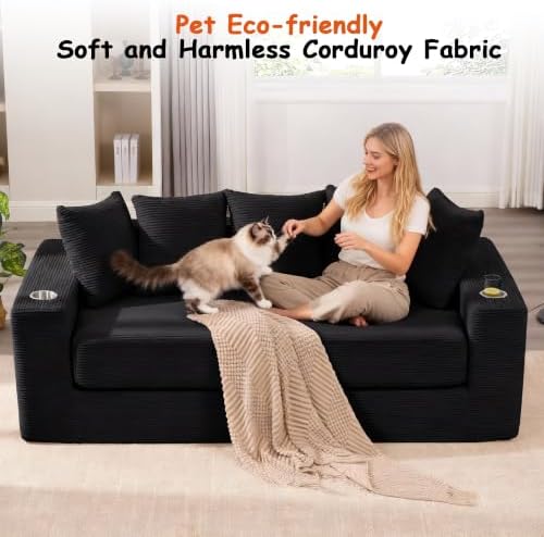 76" Convertible Sofa Bed, Corduroy Boneless Couch - Image 6