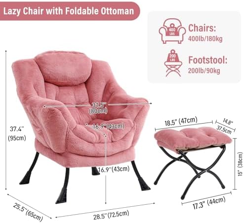 Furlide Lazy Chair with Ottoman, Comfy Plush Reading Chair - Image 2