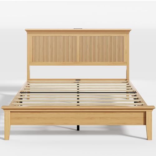 Lifezone Wood Queen Bed, Solid Wood Bed - Image 5