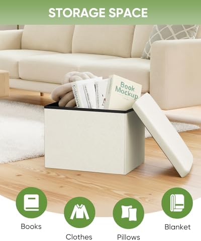 B FSOBEIIALEO Folding Storage Ottoman, 16.5" Linen Ottomans - Image 4