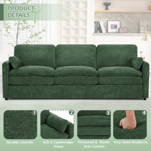 89” Chenille 3-Seater Sofa w/Two Arm Pillows - Image 5