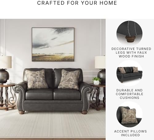 Signature Design by Ashley Faux Leather Sofa Couch, 92 in - Image 5