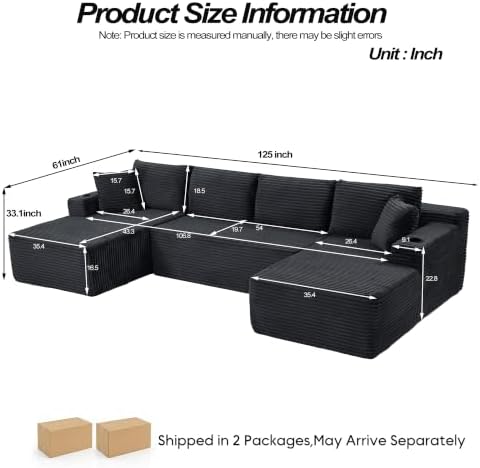 125" Modular Sectional Boneless Sofa Couch, Cloud U Shaped Couch - Image 2