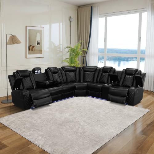 Power Recliner Sectional Sofa, L-Shaped Living Room Furniture Set, Reclining - Image 7