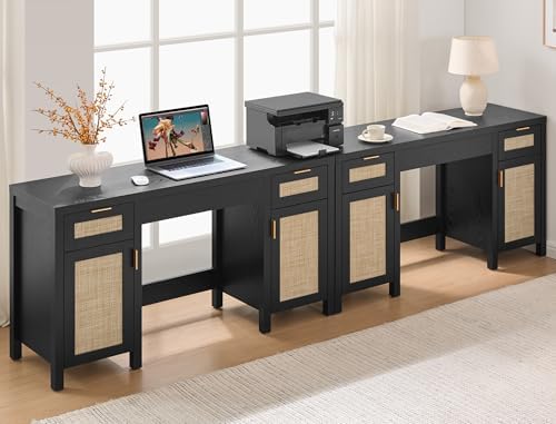 SICOTAS 52 Inch Vanity Table Rattan Vanity Home Office Desk by SICOTAS