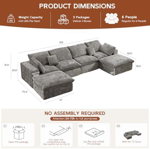 153" Oversized Boneless Cloud Couch Sectional - Image 2