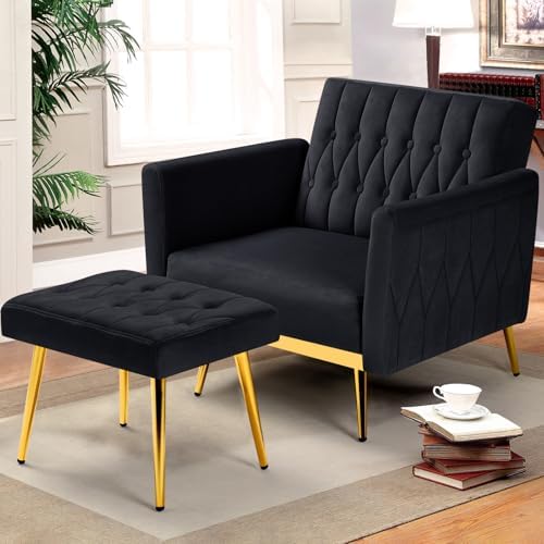 Velvet Accent Chair w/Ottoman & Adjustable Backrest - Image 2