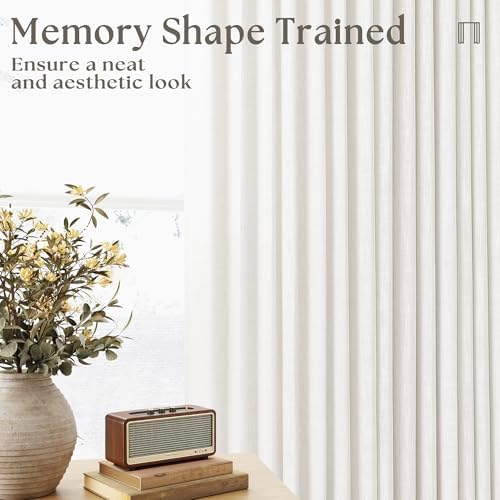 TWODRAPES Beige White Linen Pleated Curtains 30 Inch Length Light Filtering - Image 2
