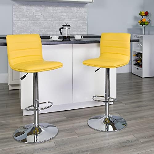 Flash Furniture Vincent 2 Pack Modern Yellow Vinyl Adjustable Bar Stool - Image 2