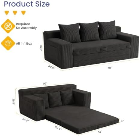 69" Convertible Sofa Bed, Boneless Couch - Image 2