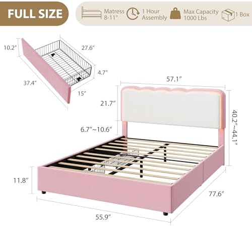 IDEALHOUSE Full LED Bed, 2 Drawer Trundle - Image 2