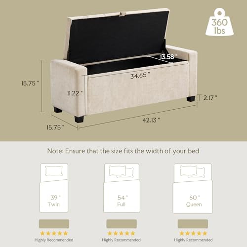 GRAINELL 42.13” Storage Ottoman Bench, Upholstered Tufted Bedroom Bench - Image 2
