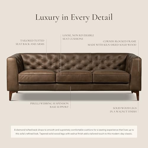 Poly & BARK Essex 89” Full-Grain Italian Leather Sofa – Tufted Back, - Image 4