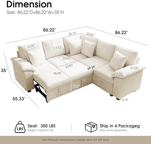 Sectional Sleeper Sofa with Pull Out Bed, Convertible Cloud Couch Bed, Modular - Image 2