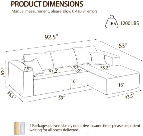 92.5" Modular Sectional Sofa, L-Shaped Cloud Couch - Image 2