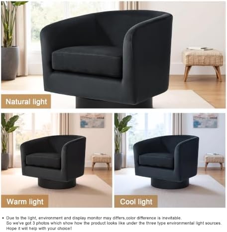 Pia Ricco Set of 4 Velvet 360° Swivel Barrel Accent Chair Black - Image 6