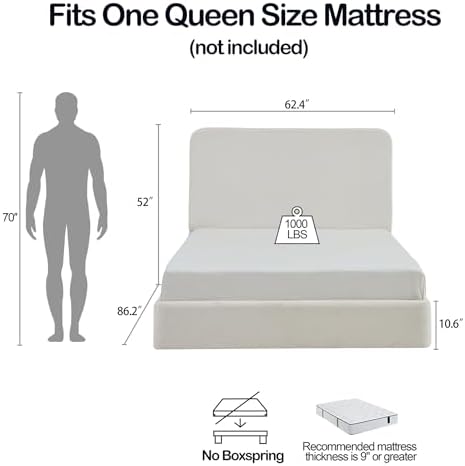 Queen Upholstered Bed Frame, Canter Modern Floor Platform Bed - Image 2