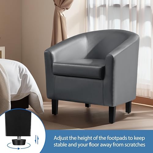Yaheetech Accent Chairs, Faux Leather Barrel Armchairs - Image 6