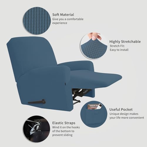 Easy-Going Stretch Recliner Chair Sofa Slipcover Washable Bluestone - Image 3