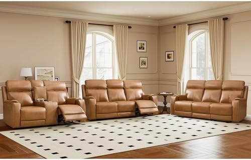 HAOMARKETS 3-Piece Top Grain Leather Electric Reclining Sofa Set by HAOMARKETS