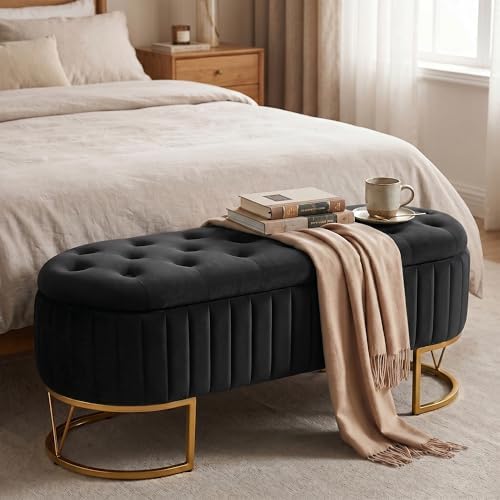 Velvet Oval Upholstered End of Bed Bench by DRKAT