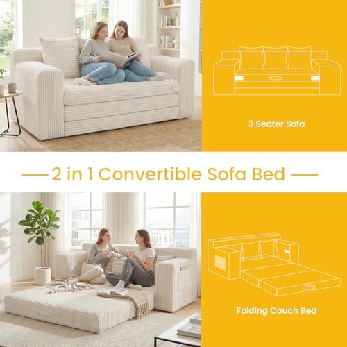 Boneless Couch, 3 Seater Boneless Couch Bed – 3-in-1 Convertible Sleeper Sofa - Image 4