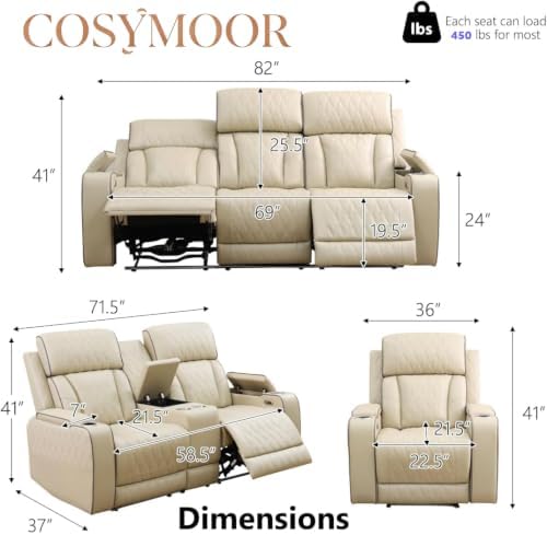 Power Recliner Set with LED, Sofa and Loveseat Set, Leather Reclining Sectional - Image 2