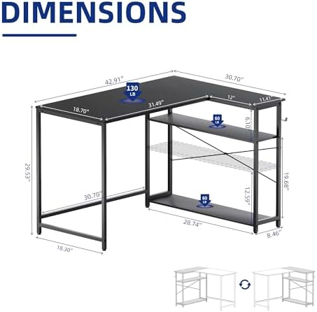 Pamray 43 Inch L Shaped Computer Desk - Image 3