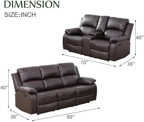2 Pieces Leather Recliner Sofa Set，Recliner Sofa and Loveseat Sets - Image 2