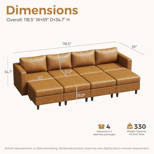 ABCASA 118.5" Faux Leather Luxury Modular Sleeper Sofa Bed - Image 2