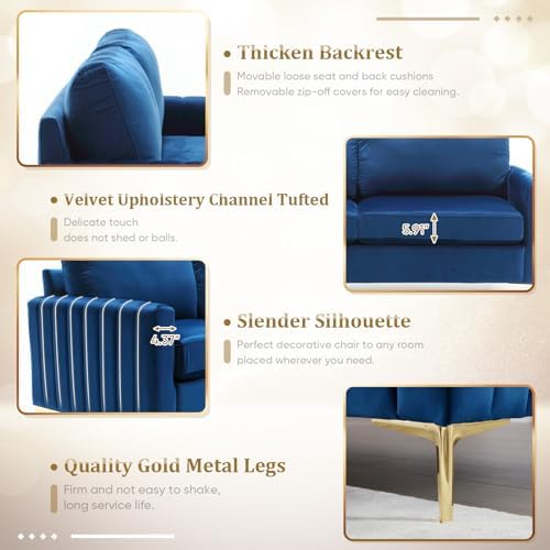 Velvet Couch Living Room Furniture, 85.4 inch Comfy Velvet Tufted 3 Seater - Image 3