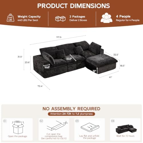 117.5" Oversized Boneless Sectional Couch - Image 2