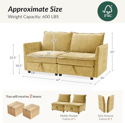 HULALA HOME Modern Chenille Loveseat Sofa - Image 2