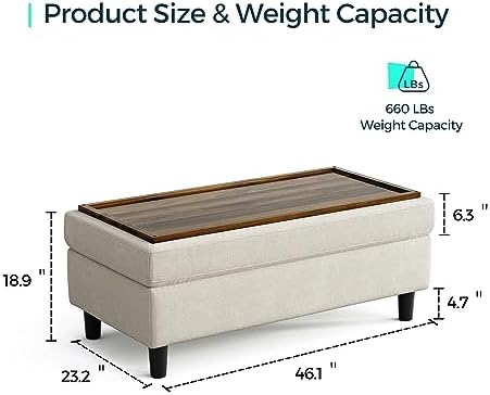 LINSY HOME 46 Inches Wide Storage Ottoman Bench, Linen Coffee Table Folding - Image 2