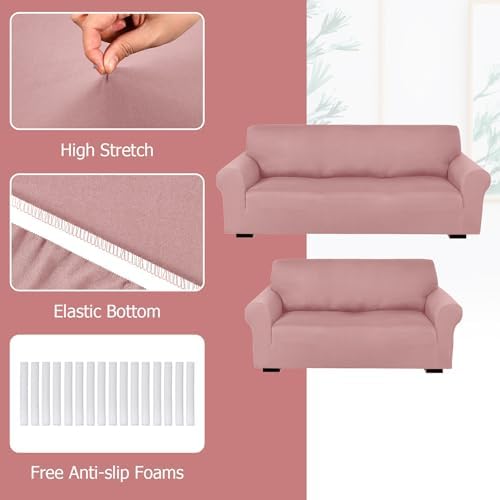 Peryiter 2 Pcs Couch and Loveseat Sofa Covers, Light Pink, Milk Silk - Image 4