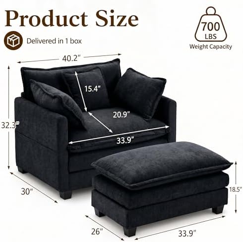 41" Oversized Chair with Ottoman, Chenille Reading Chair and a Half, Deep Seat - Image 2