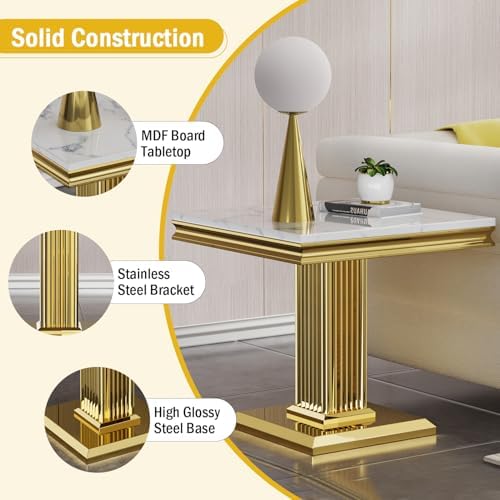 Henf 23in Square End Table Faux Marble End Table - Image 6