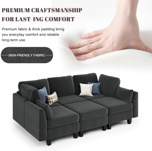 Sectional Sleeper Sofa, 6 Seaters Modular Sleeper Sofa Couch, Dark Grey - Image 6