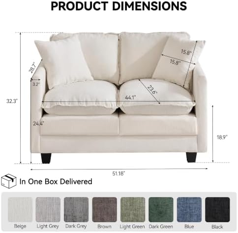 51'' Cloud Loveseat Couch, Love Seats Cloud Sofa - Image 2