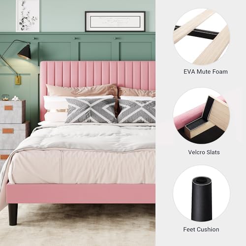 Allewie Queen Bed Frame, Velvet Upholstered Platform Bed - Image 5