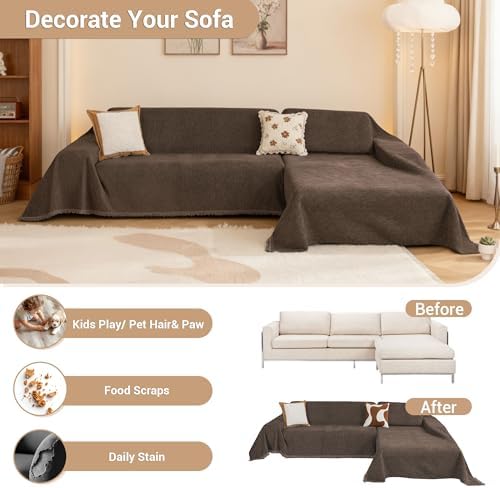 MYSKY HOME L Shape Sectional Couch Cover, Deep Chocolate - Image 4