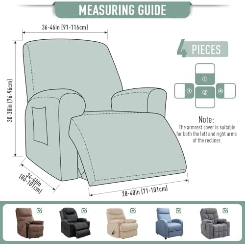 TAOCOCO Oversized Stretch Recliner Chair Covers 4 Piece, Sage Green - Image 4