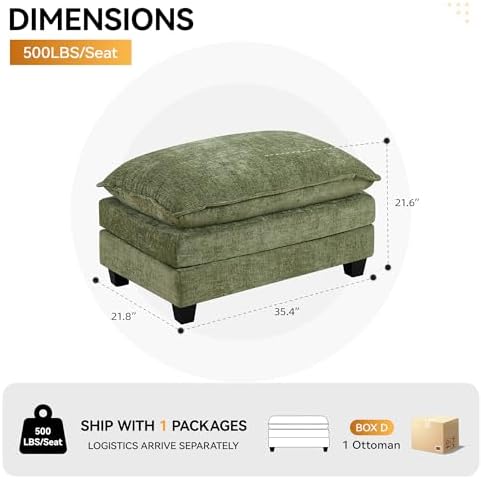 35‘’ Modern Chenille Cloud Sofa Ottoman, Rectangle Ottoman - Image 2