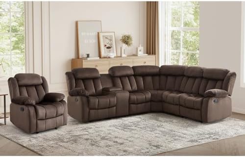 EBELLO Manual Reclining L-Shaped Sectional Sofa Set, Soft Fabric Corner Couch by EBELLO