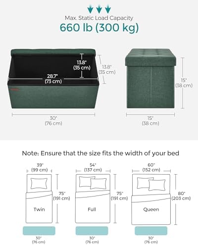 SONGMICS 30 Inches Folding Storage Ottoman Bench, Load 660 lb - Image 3