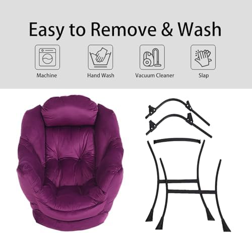 LITA Lazy Chair with Ottoman, Comfy Accent Reading Chair, Velvet Purple - Image 5