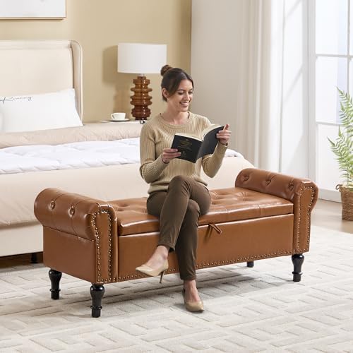 Storage Bench for Bedroom, Faux Leather Queen Size Benches - Image 5