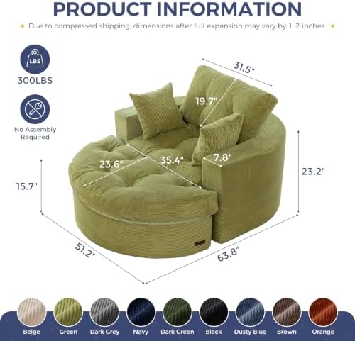 MAXYOYO Oversized Round Chaise Lounge Sofa, Boneless Chair - Image 2