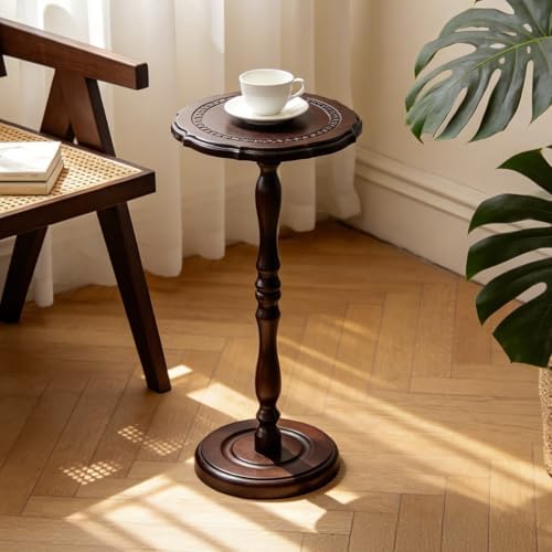 26.3” High Round Side Table, 100% Solid Wood Small Drink Table - Image 2