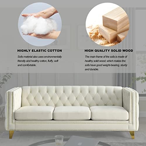 mikibama 80.5" Velvet 3 Seater Sofa Couch - Image 6
